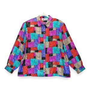 NWT Alia Petites Vtg 90's Women's Colorful Geometric Print Shoulder Pads Size 16